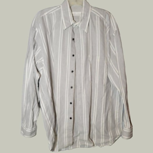 Perry Ellis Button Down Shirt  White / Gray / Black Long Sleeve  Pocket  Size M - Picture 1 of 3